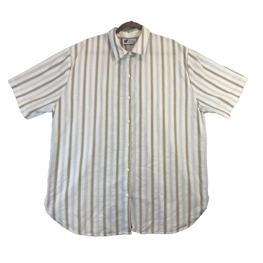 Top Notch Shirt Women Plus 22W-24W White Striped Short Sleeve Button Up VTG 80s